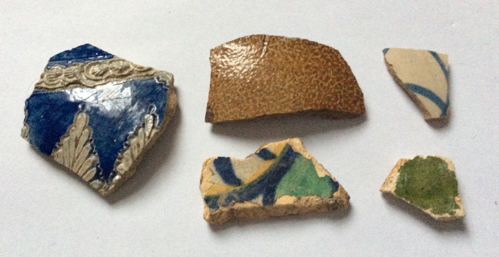 Fragments of painted pottery uncovered at Commercial Wharf